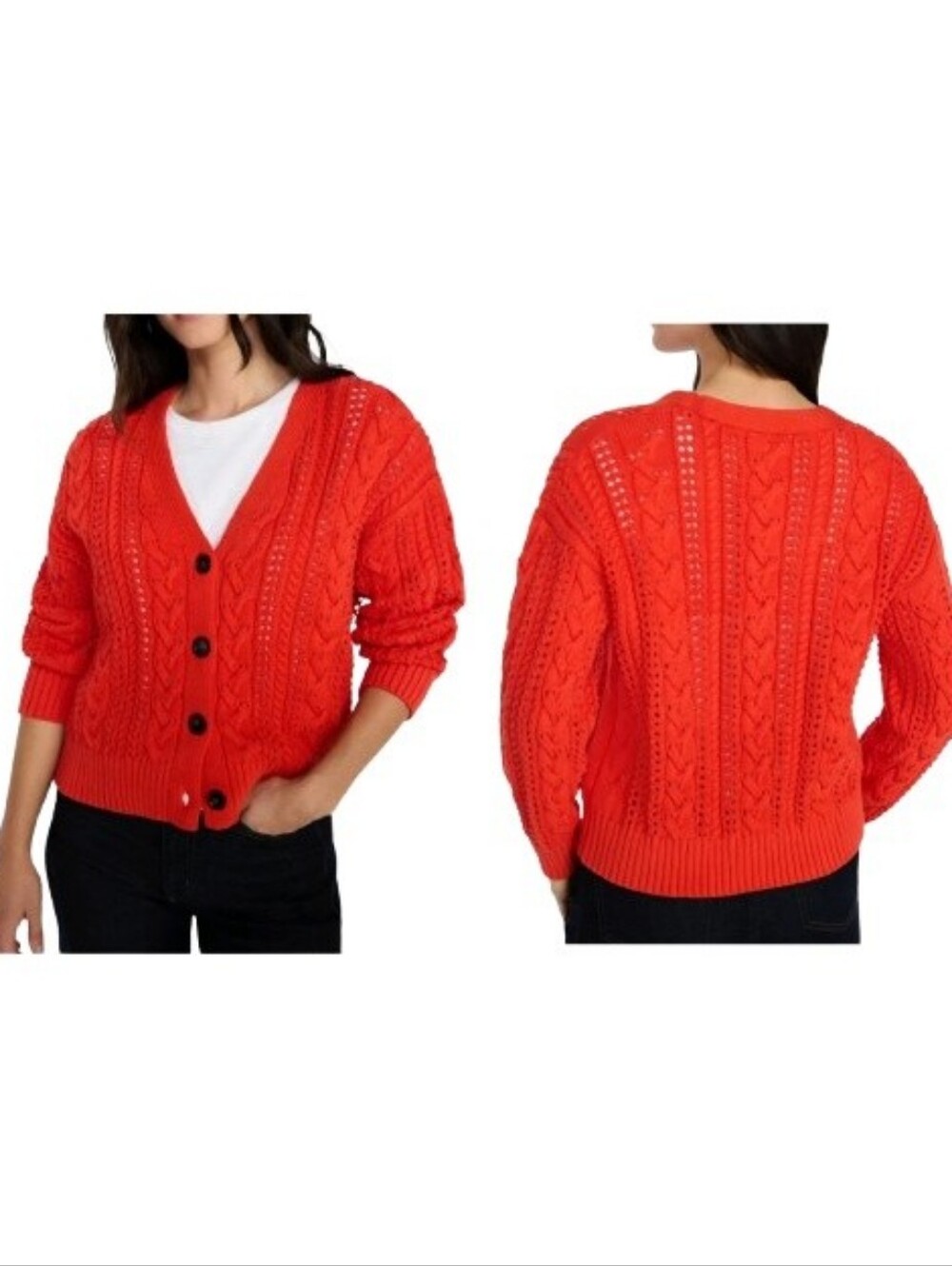 Time & Tru Plus Red Cableknit Cardigan Sweater NWT V-Neck Button-Up Cotton